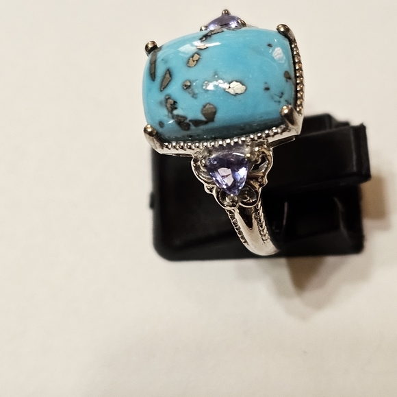 Natural Turquoise Pyrite & Tanzanite Ring in Platinum/925 Sz 9! - Picture 5 of 7